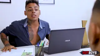 Tattooed Employee Services His Boss Outdoors