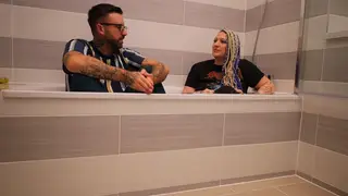 Tattooed PAWG Interview Turns Interracial POV Fuck in Bathroom