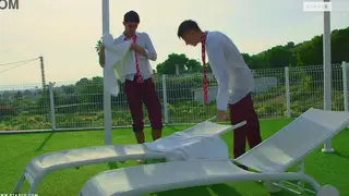 Uncut Twinks Share a Secret Handjob by the Pool