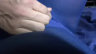 Woman in Blue Nylon Pantyhose Receives Cumshot