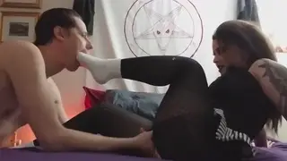 Chubby Goth Domme Commands Foot Worship and Fingering