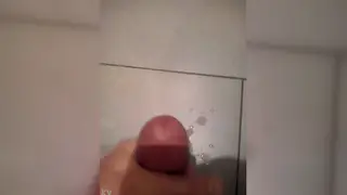 Solo Guy Strokes to Finish in Bathroom Mirror