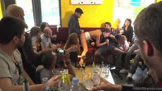 Bound Brunette Endures Public Lesbian Torment