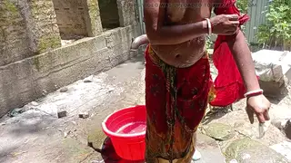 Indian Wife Enjoys Oiled Massage in Bathroom