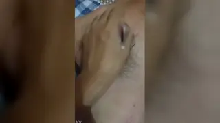 Older Asian Man Strokes Himself to Release on Bed