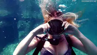 Voluptuous European Teen Masturbates and Pisses in Sea