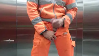 Hairy European Bear Strokes Load During Work Break