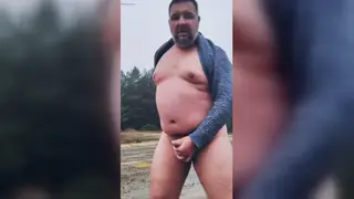 Chubby Bear Jerks Off Outdoors at Abandoned Mine