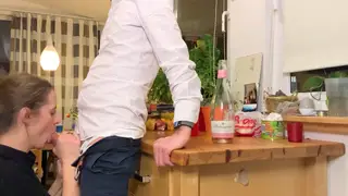 Blonde MILF Serves Rimjob and Blowjob in Kitchen Quickie
