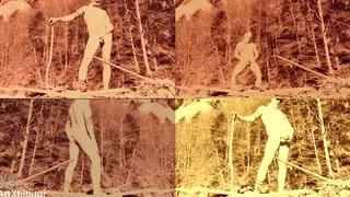 Hairy Bear Shows Off Erection by Bonfire