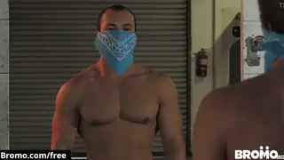Muscular Hunks Share Rough Bareback Action Ending in Facial