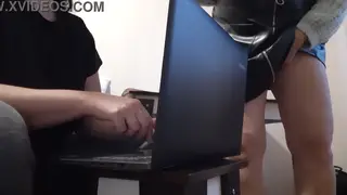 Brunette Secretary Fingers Herself at the Desk