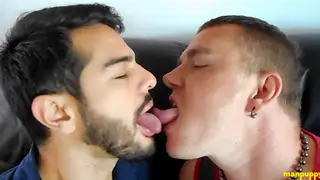 Bearded Latino Bear Feeds His Thick Cock to a Chubby Cub on the Couch