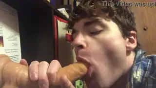 Smooth Twink Rides a Large Toy While Talking Dirty