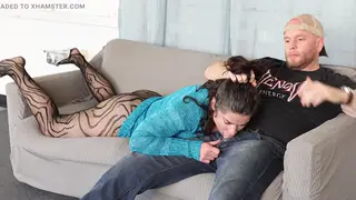 Brunette Milf Wife Endures Rough Couch Anal and Deepthroat