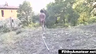 Brunette MILF Gapes Wide in Amateur Countryside Clip