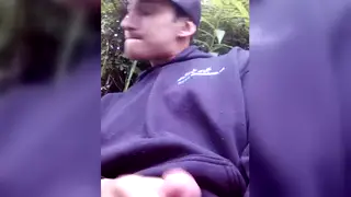 Guy Strokes Friend Outdoors in Public Handjob