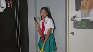 Asian Student Explores Her Body in Dorm Room