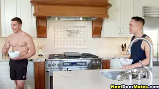 Muscular Hunk Gives Blowjob to Twink Boyfriend