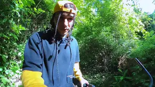 Latino Hunk Rides Toy Outdoors Before Facial Finish