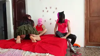 Latina Rides Outdoors in Halloween Costume