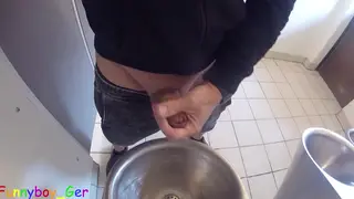 Chubby European Pisses and Strokes at Public Urinal