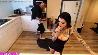 Busty Tattooed MILF Cheats in Threesome Double Finish