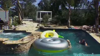 Blonde and Brunette MILFs Lick Pussy Poolside in Sun-Soaked Lesbian Session