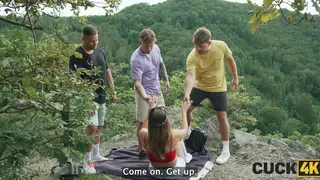 Brunette Wife Takes Two Strangers Outdoors for Cuckold