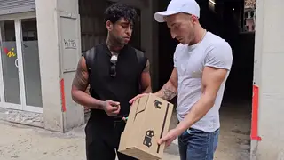 Tattooed Arab Muscle Stud Dominates a Delivery Man in a Club