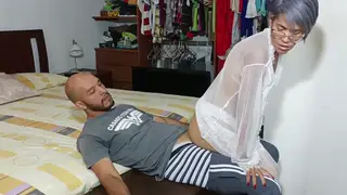 Tattooed Latina Stepmom Drains Stepson in Bedroom
