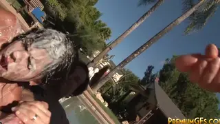Busty Amateur Stars in Outdoor Blowbang With Two Cocks