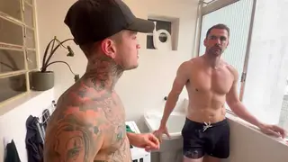 Latino Twink and Muscular Friend Share Deep Oral