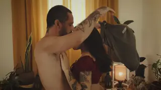 Busty Brunette Delivers Sensual Cock Massage with Footjob