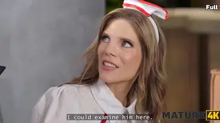 Skinny Mature Nurse Rides Her Patient in Stockings