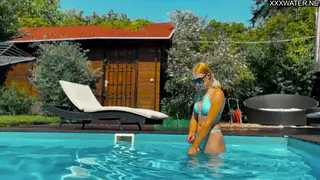 Blonde European Teen Swims Nude in a Pool Wearing Lingerie