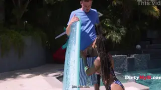 Ebony MILF Seduces Stepson at Pool Party for Revenge