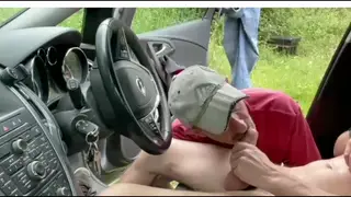 Mature European Sucks Big Cock Deep in Car Outdoors