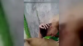 Hairy Teen Gives Outdoor Blowjob to Partner