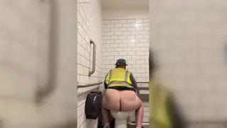 European Bear Flaunts Heavy Rear in Bathroom Mirror