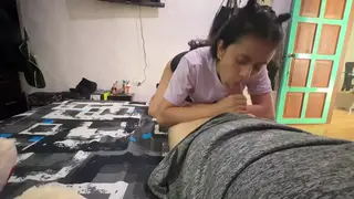 Petite Latina Student Gives POV Blowjob Before Creampie