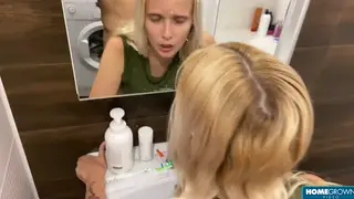 Blonde Gives Deepthroat and Handjob on a Rooftop