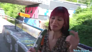 Redhead Curves Take a Deep Throat Challenge Outdoors