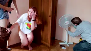 Redhead Teen Cheats While Husband Watches Helplessly