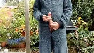 Hairy Daddy Beats His Uncut Meat Outside
