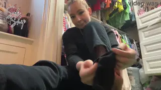 Hostess Shows Off Socks and Shoes in a Foot Vlog