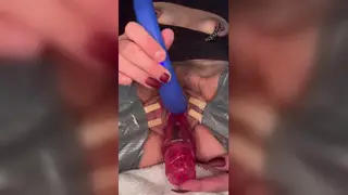 Solo Woman Stretches Pee Hole with Huge Dildo