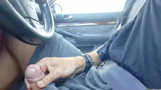 Horny Guy Strokes His Big Cock in a Parked Car