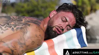 Muscular Hunks Take Turns in Bareback Anal Train