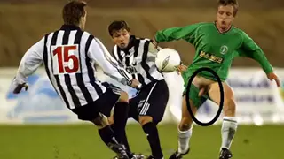 Uniformed Player Shows Off His Soles on the Pitch